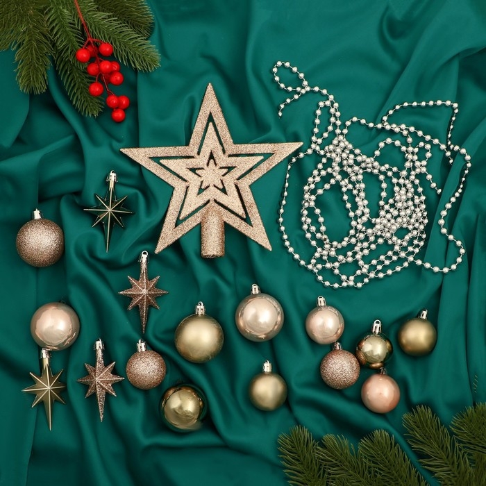 Ёлочные игрушки, пластик, набор  45 шт "Андромеда" нежность, МИКС