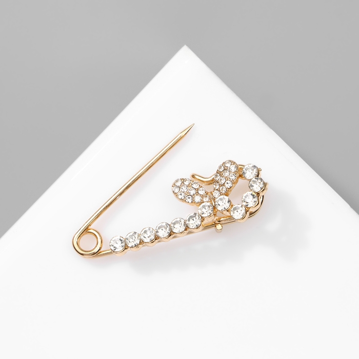 Булавка &laquo;Бабочка&raquo;, цвет белый в золоте, 4 см