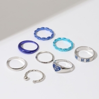 Набор колец 8 штук &laquo;Тинейдж&raquo;, цвет синий в серебре, 13 размер