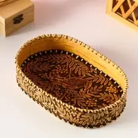 Сухарница традиционная "Птичка в рябине", 23х15х4,5см, Береста