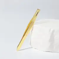 Пинцет прямой, широкий, 8.5 см, цвет золотистый