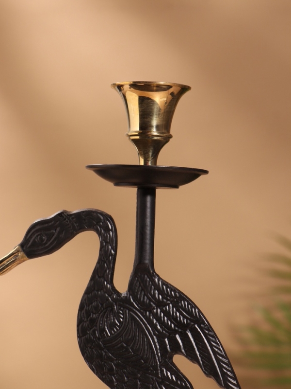 Подсвечник на 1 свечу "Дикая природа" латунь, черный с золотом  12х7,5х23,5 см