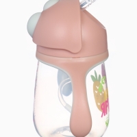 Поильник - непроливайка детский с силиконовой трубочкой &laquo;Фрукты&raquo;, 260 мл., с ручками, розовый