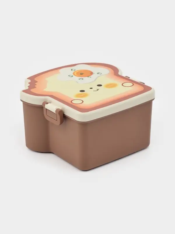 Ланч-бокс "Завтрак", 3 отделения, вилка и ложка, размер 16х15,5х8 см, цвет коричневый