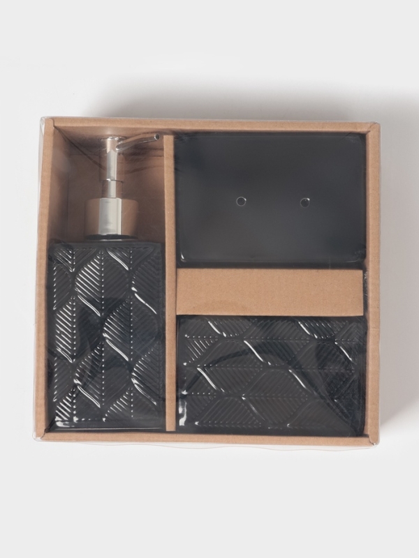 Набор для ванной &laquo;Лепесток&raquo;, 3 предмета, дозатор для мыла, стакан, мыльница, чёрный