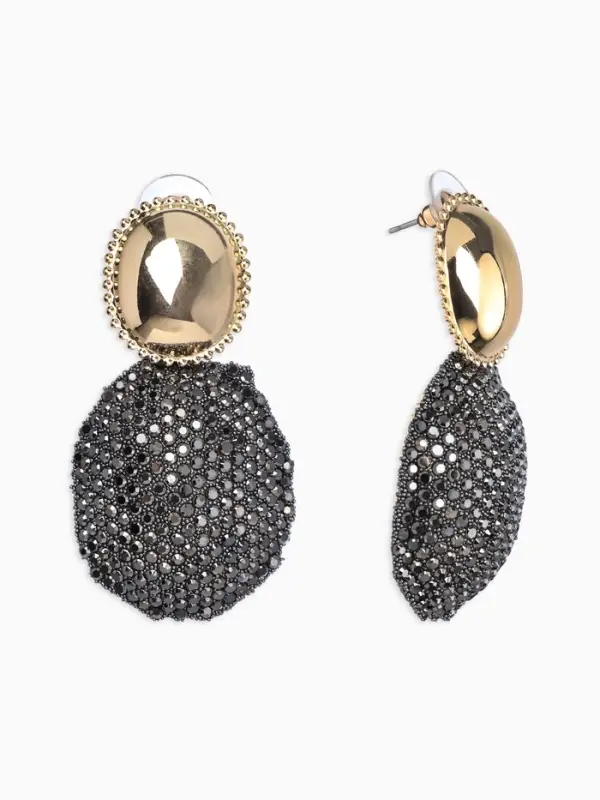 Серьги "Сияние вечера" овал двойной, цвет серый в золоте