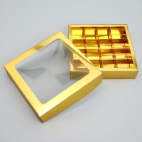 Коробка для конфет, кондитерская упаковка, 16 ячеек &laquo;Золотистая&raquo;, 18.9 х 18.9 х 3.8 см