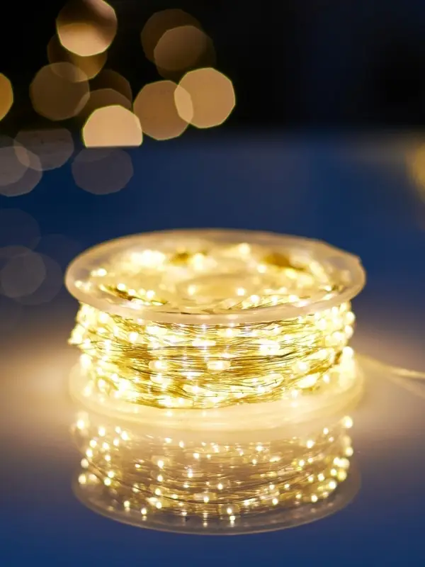 Гирлянда &laquo;Нить&raquo; 100 м роса, IP44, серебристая нить, 1000 LED, пульт, 36 В, свечение тёплое белое