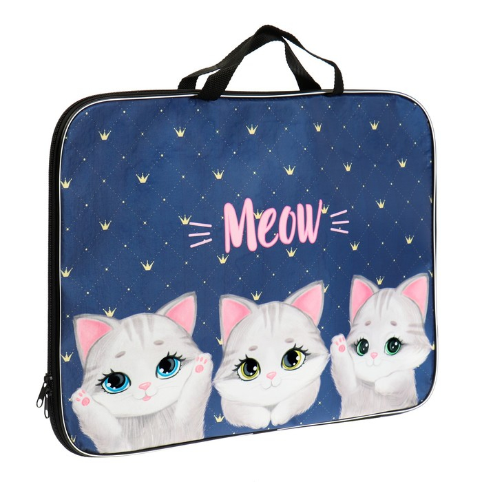 Папка для чертежей и рисунков А3, 470 х 350 х 20 мм, с ручками, текстильная, Calligrata "Котики"