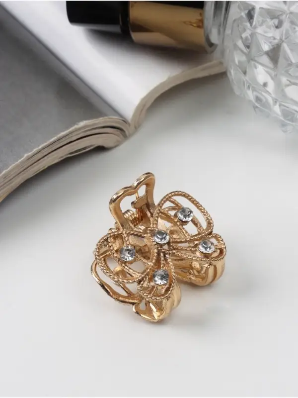 Крабик для волос &laquo;Бантик&raquo;, стразы, 2.5 см, золото