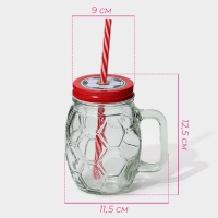 Кружка стеклянная с крышкой и трубочкой Доляна &laquo;Мяч&raquo;, 500 мл, цвет МИКС