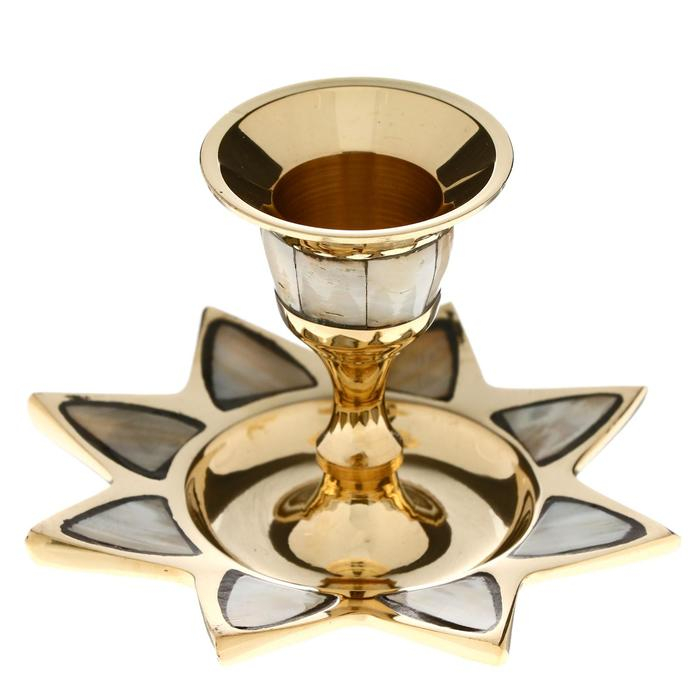 Подсвечник с перламутром "Звезда" на 1 свечу, латунь 9,5х9,5х6,5 см