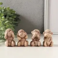 Статуэтки набор 4 шт "Обезьянки" высота 6 см, слоновая кость 10970272