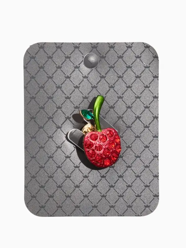 Брошь "Вишня стразинка", цвет красно-зелёный в золоте