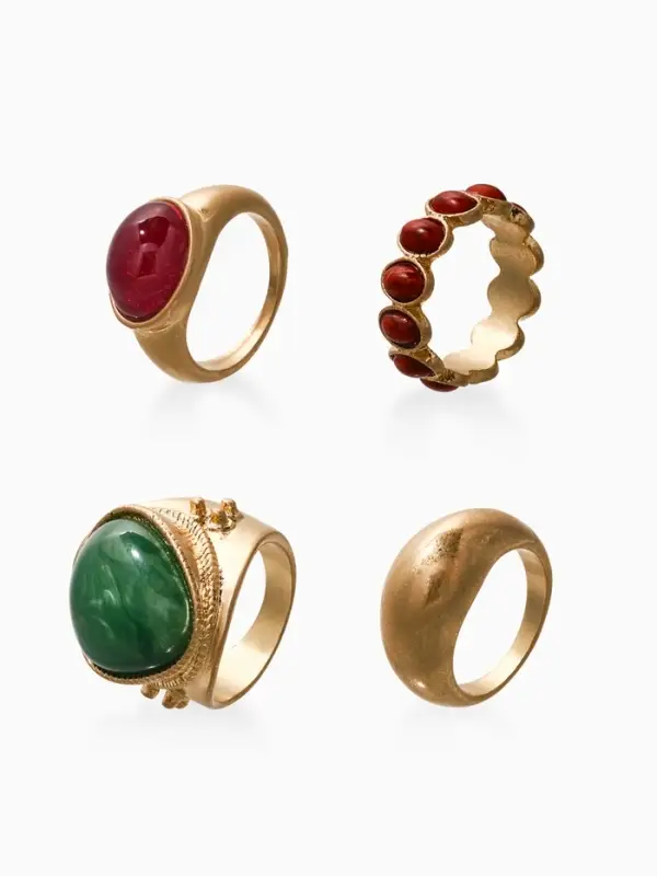 Набор колец 4 шт "Новый стиль" винтаж, размер МИКС, цвет зелёно-коричневый в золоте