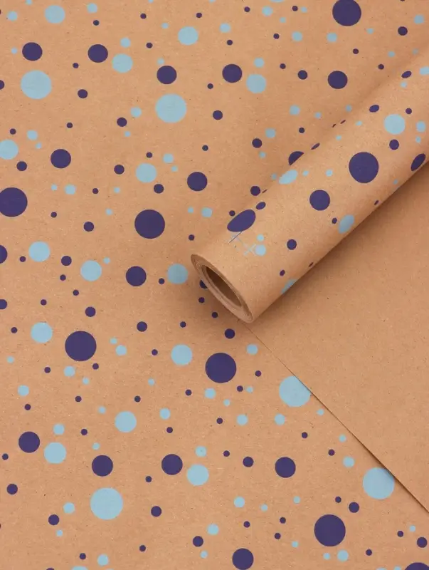 Крафт бумага &laquo;Конфетти&raquo; синий/голубой на коричневом фоне, 0.72&times;10&plusmn;5% м, 60 г