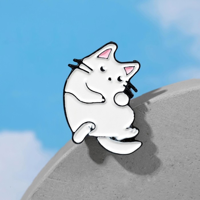 Значок &laquo;Котейка&raquo;, цвет белый в чёрном металле