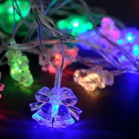 Гирлянда &laquo;Нить&raquo; 5 м с насадками &laquo;Два колокольчика&raquo;, IP20, прозрачная нить, 20 LED, свечение мульти (RG/RB), мигание, 220 В