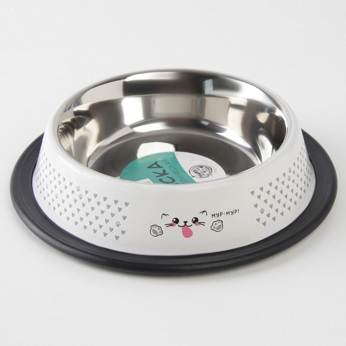 Миска металлическая для кошки с нескользящим основанием &laquo;Мур-мур!&raquo;, 235 мл, 15х3.5 см