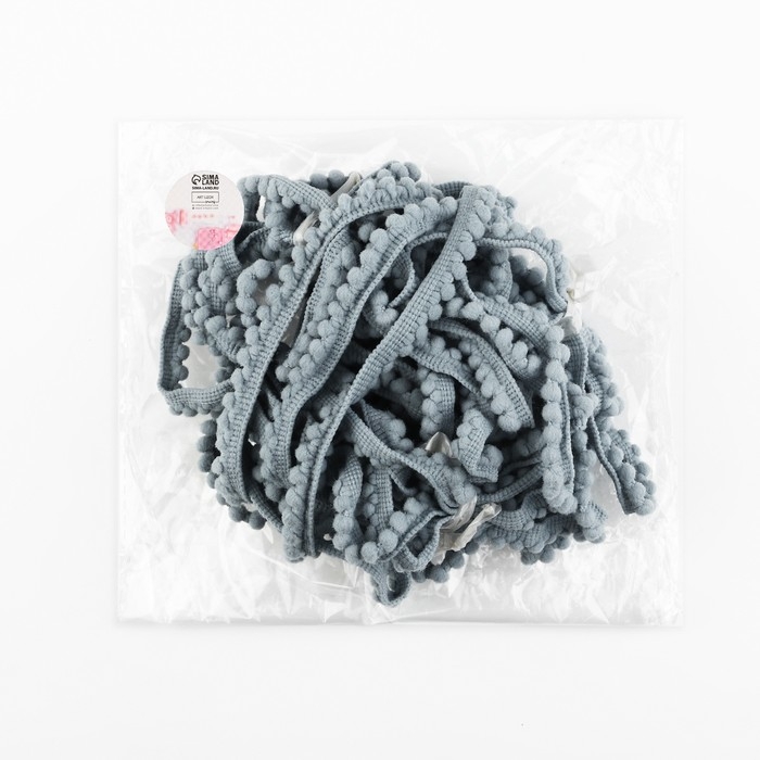 Тесьма декоративная с помпонами, 12 &plusmn; 2 мм, 9,1 &plusmn; 0,5 м, цвет серый