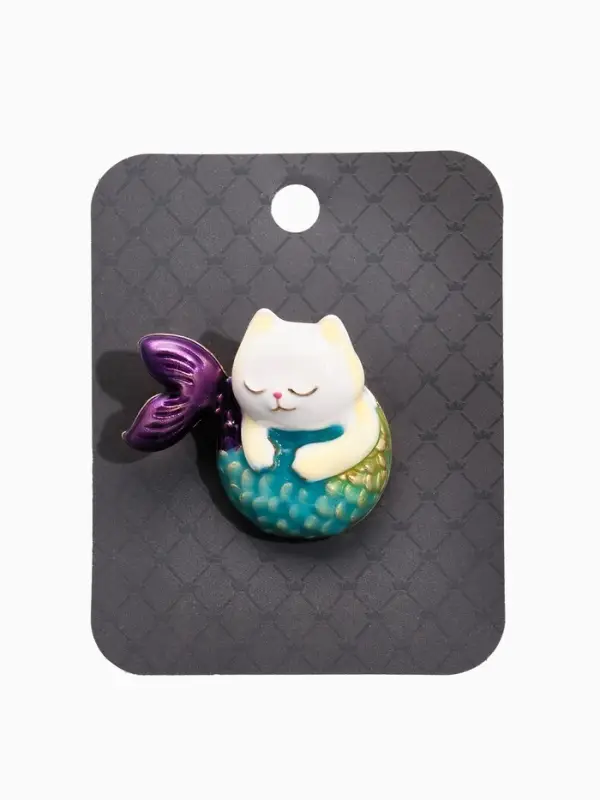 Брошь "Кошечка-русалка", цветная в золоте