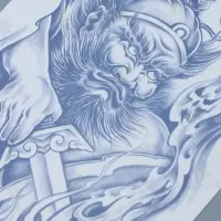 Татуировка на тело "Китайский воин с мечом - нападение" 18х11 см