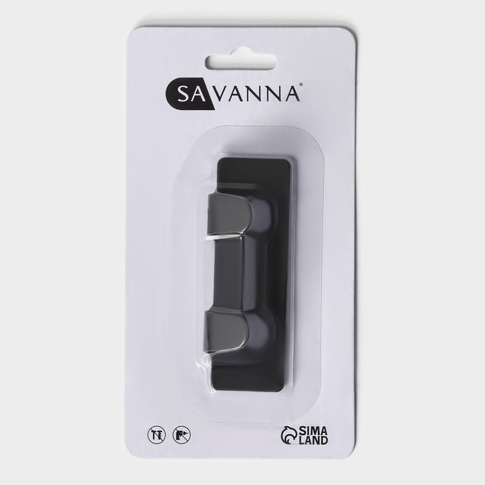 Крючок самоклеющийя SAVANNA Black Loft, планка, металл, 2 крючка, 8&times;2&times;2,5 см, цвет чёрный