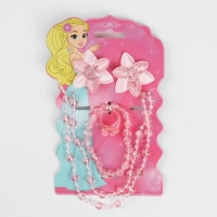 Комплект детский &laquo;Выбражулька&raquo; 5 предметов: 2 резинки, бусы, браслет, кольцо, цветочек, цвет розовый