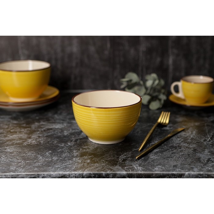 Салатник керамический Доляна &laquo;Морской мир&raquo;, 800 мл, d=14 см, цвет жёлтый