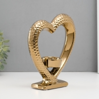 Подсвечник керамика на 1 свечу "Сердце на подставке" d=4 см золото 17х5,5х19,5 см