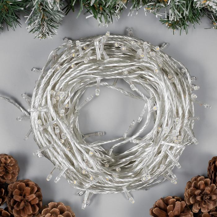 Гирлянда &laquo;Нить&raquo; 20 м, IP20, прозрачная нить, 200 LED, свечение тёплое белое, 8 режимов, 220 В