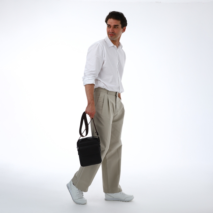 Сумка мужская через плечо TEXTURA, 2 наружных кармана, цвет коричневый