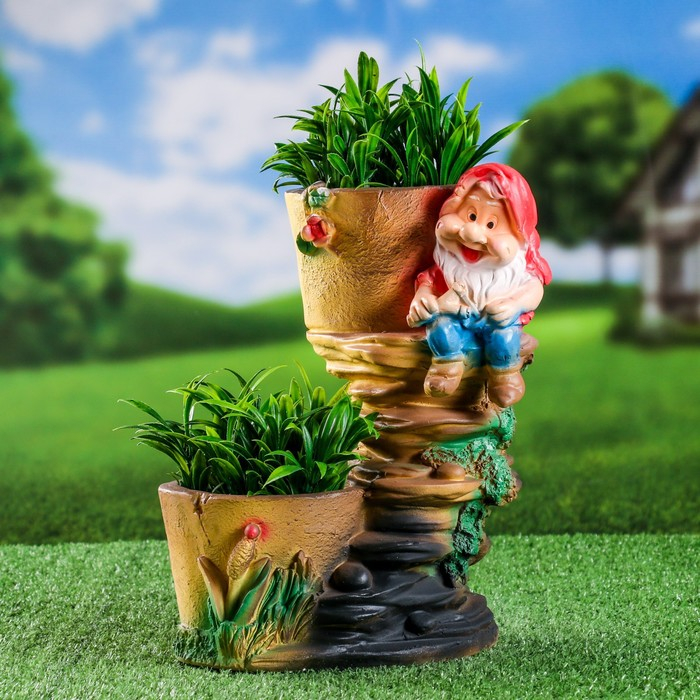 Фигурное кашпо "Гном с двумя кашпо" 20х24х30см