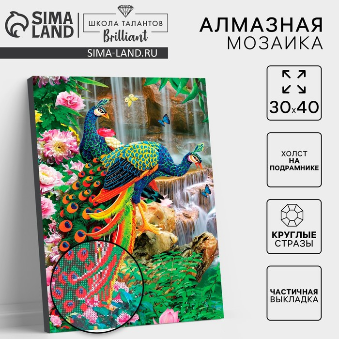 Алмазная мозаика с частичным заполнением на подрамнике &laquo;Павлины&raquo;, 30 x 40 см