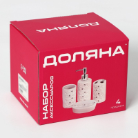 Набор аксессуаров для ванной комнаты Доляна &laquo;Дерево&raquo;, 4 предмета (дозатор 300 мл, мыльница, 2 стакана), цвет белый