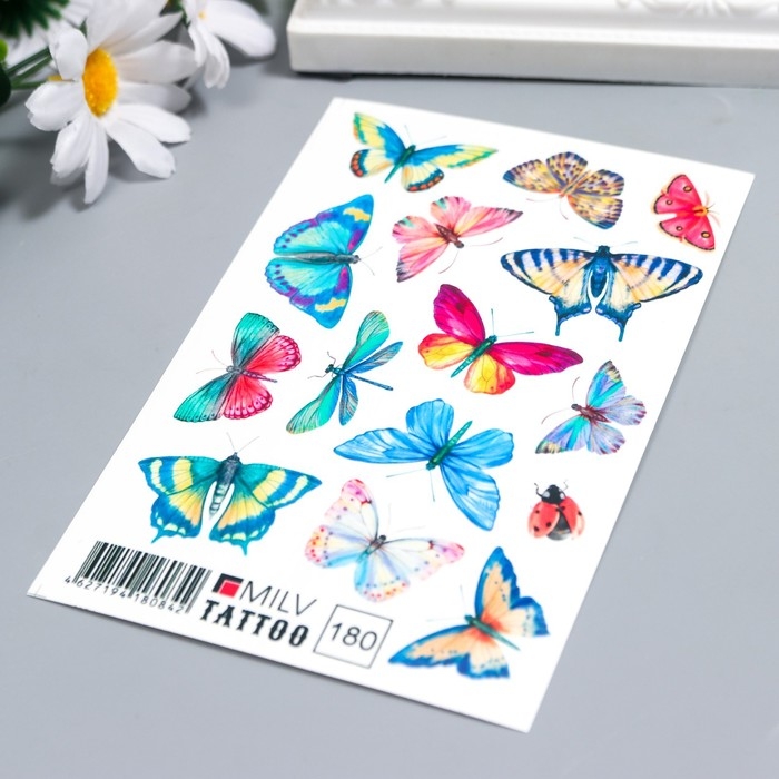 Татуировка на тело "Разноцветные бабочки" 10х15 см