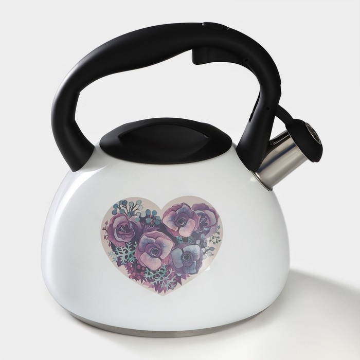 Чайник со свистком из нержавеющей стали Доляна &laquo;Сердце&raquo;, 3 л, с индикатором нагрева