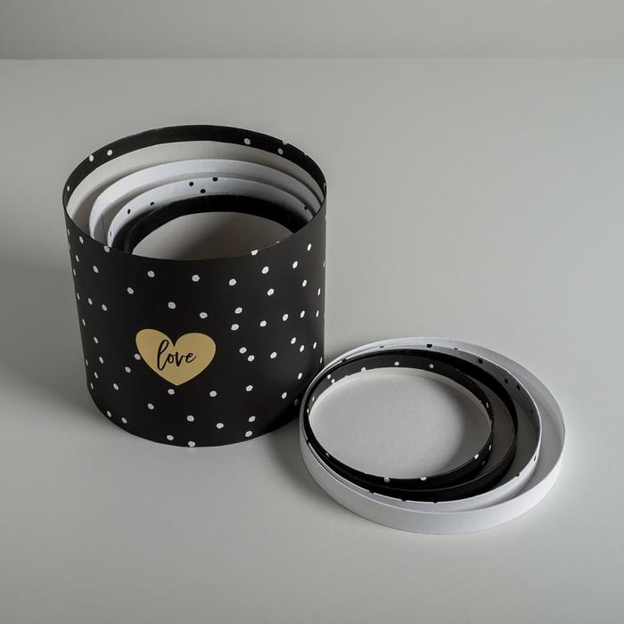 Набор шляпных коробок для цветов 4 в 1, упаковка подарочная, &laquo;Чёрно-белый&raquo;, 14 х 13 см - 20 х 17,5 см