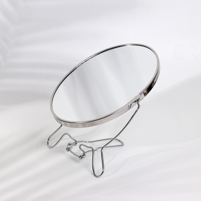 Зеркало настольное - подвесное &laquo;Овал&raquo;, двустороннее, с увеличением, зеркальная поверхность 13,5 &times; 19 см, цвет серебристый