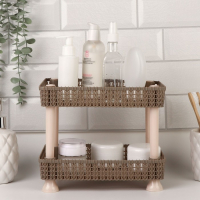 Органайзер для хранения маникюрных/косметических принадлежностей, двухуровневый, 24 &times; 20 &times; 15 см, цвет коричневый/бежевый