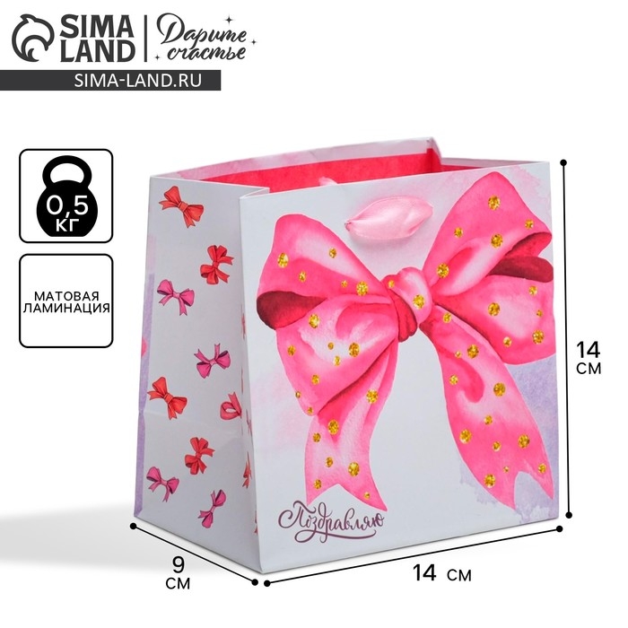 Пакет подарочный ламинированный квадратный, упаковка, &laquo;Поздравляю!&raquo;, 14 х 14 х 9 см