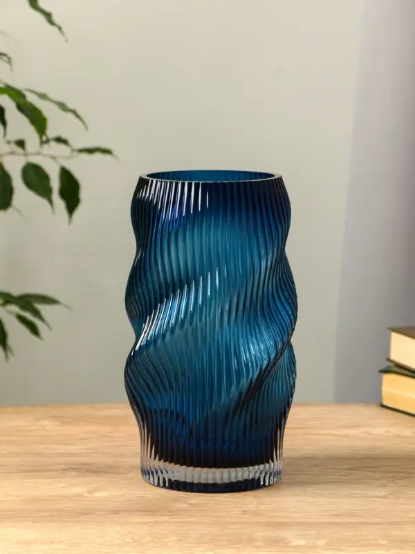 Ваза стекло настольная "Ванесса" волны, 24х12 см, синий