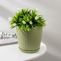 Горшок для цветов с поддоном &laquo;Ротанг&raquo;, 2 л, цвет оливковый