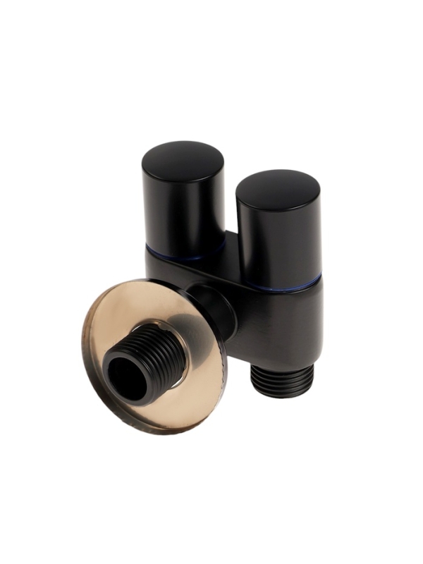 Кран двойной ZEIN engr, 1/2" х 1/2", два вентиля, кран-букса керамика, нерж. сталь, черный