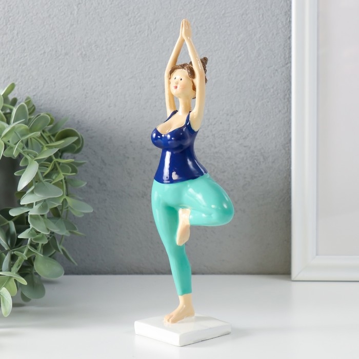 Сувенир полистоун "Пышечка - йога поза дерева" сине-бирюзовая 7х4,5х20,5 см