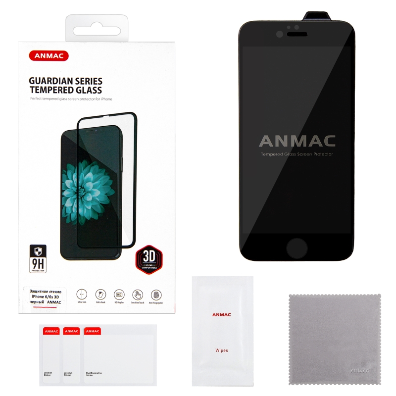Защитное стекло iPh 6 3D ANMAC черное Арт.1137116