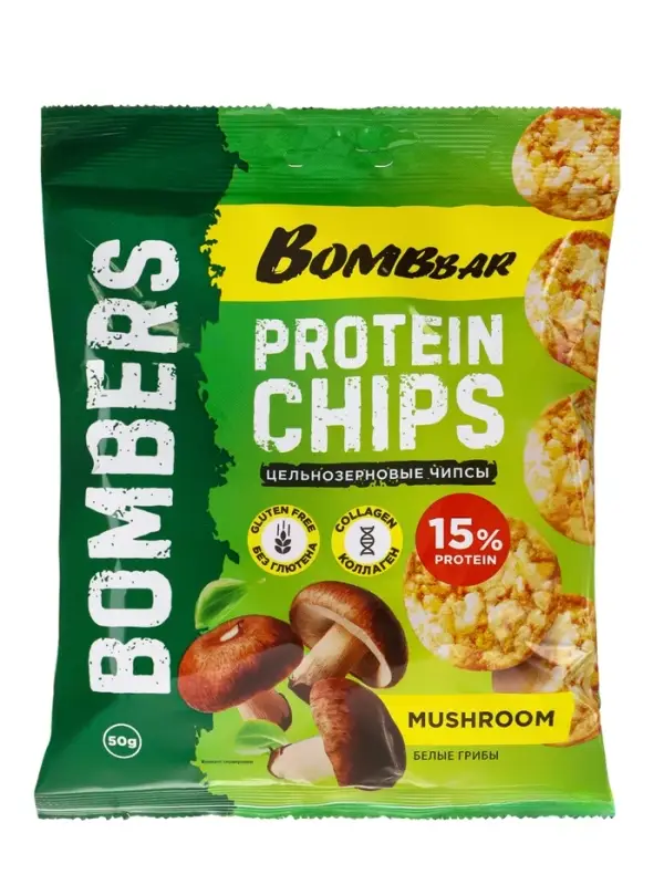 ТМ BOMBBAR Чипсы цельнозерновые протеиновые со вкусом "Белые грибы" 50 г