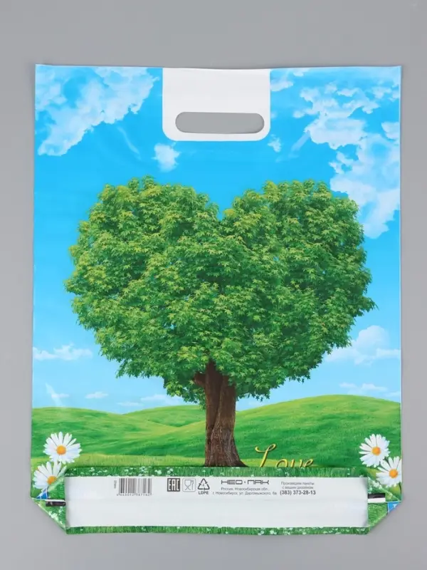 Пакет "Признание, полиэтиленовый с вырубной ручкой 38х47 см, 60 мкм