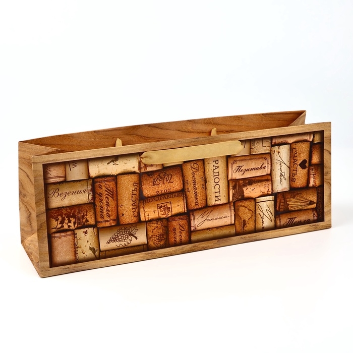 Пакет под бутылку горизонтальный &laquo;Пробки&raquo;, 36 &times; 10 &times; 13 см