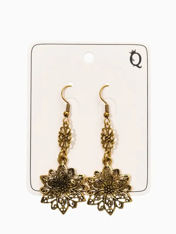 Серьги метал "Аутентичность" цветы, цвет чернёное золото